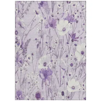 10' X 14' Lavender And Lilac Floral Washable Indoor Outdoor Area Rug