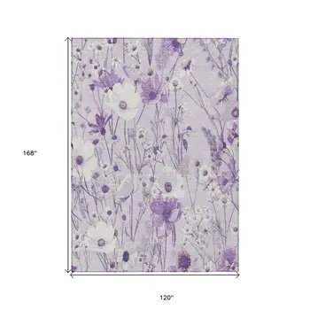 10' X 14' Lavender And Lilac Floral Washable Indoor Outdoor Area Rug