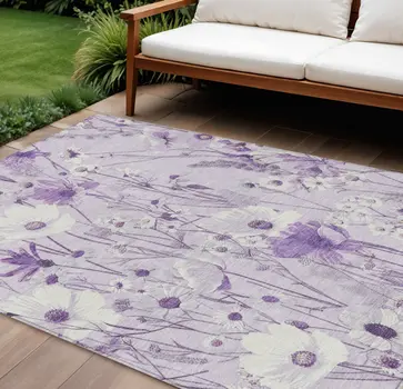10' X 14' Lavender And Lilac Floral Washable Indoor Outdoor Area Rug