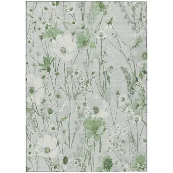 5' X 8' Mint Green And Ivory Floral Washable Indoor Outdoor Area Rug