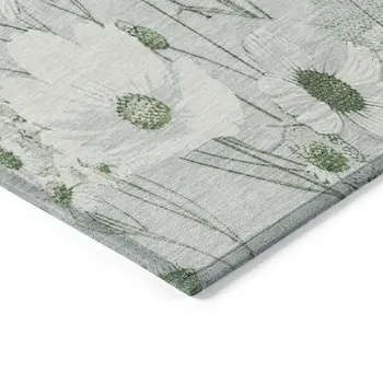 5' X 8' Mint Green And Ivory Floral Washable Indoor Outdoor Area Rug