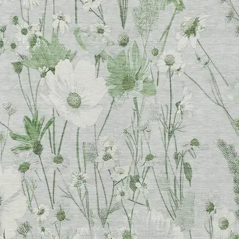 9' X 12' Mint Green And Ivory Floral Washable Indoor Outdoor Area Rug