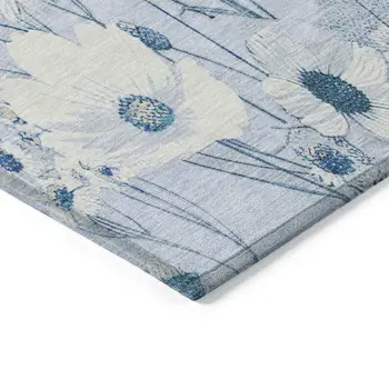 5' X 8' Sky Blue And Denim Blue Floral Washable Indoor Outdoor Area Rug