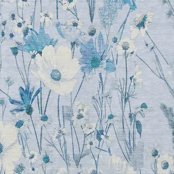 5' X 8' Sky Blue And Denim Blue Floral Washable Indoor Outdoor Area Rug