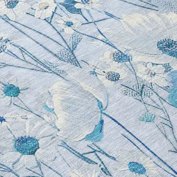 8' Sky Blue And Denim Blue Round Floral Washable Indoor Outdoor Area Rug