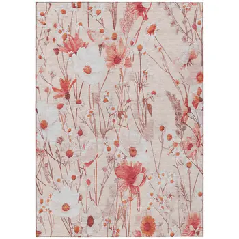 5' X 8' Salmon And Coral Floral Washable Indoor Outdoor Area Rug