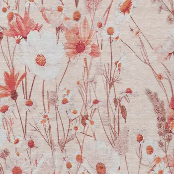 10' X 14' Salmon And Coral Floral Washable Indoor Outdoor Area Rug