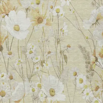 5' X 8' Wheat And Ivory Floral Washable Indoor Outdoor Area Rug