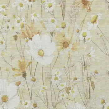 8' X 10' Wheat And Ivory Floral Washable Indoor Outdoor Area Rug