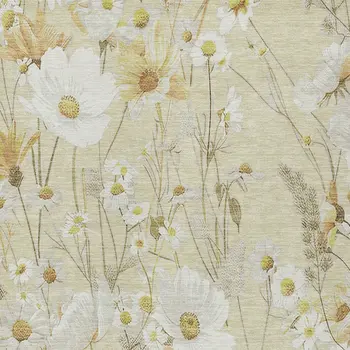 9' X 12' Wheat And Ivory Floral Washable Indoor Outdoor Area Rug