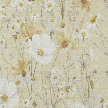 10' X 14' Wheat And Ivory Floral Washable Indoor Outdoor Area Rug