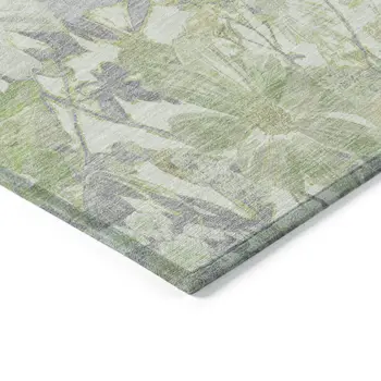 3' X 5' Artichoke Green Lavender And Beige Floral Washable Indoor Outdoor Area Rug