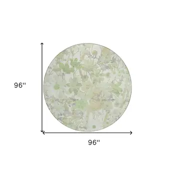 8' Artichoke Green Lavender And Beige Round Floral Washable Indoor Outdoor Area Rug