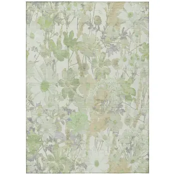 8' X 10' Artichoke Green Lavender And Beige Floral Washable Indoor Outdoor Area Rug