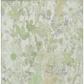 10' X 14' Artichoke Green Lavender And Beige Floral Washable Indoor Outdoor Area Rug