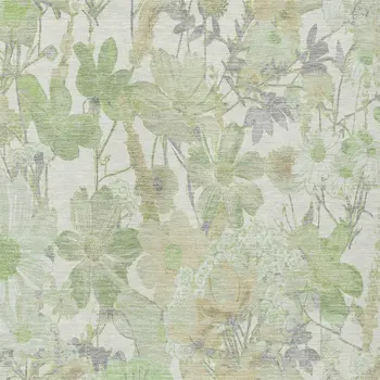 10' X 14' Artichoke Green Lavender And Beige Floral Washable Indoor Outdoor Area Rug