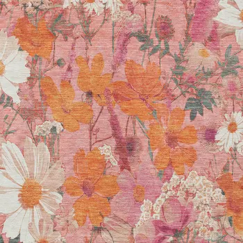 5' X 8' Blush Pink And Orange Floral Washable Indoor Outdoor Area Rug
