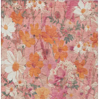 8' X 10' Blush Pink And Orange Floral Washable Indoor Outdoor Area Rug