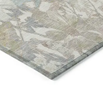 8' Ivory Beige And Linen Round Floral Washable Indoor Outdoor Area Rug