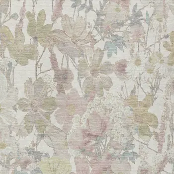 8' X 10' Ivory Beige And Linen Floral Washable Indoor Outdoor Area Rug