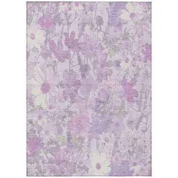 3' X 5' Lavender Purple And Lilac Floral Washable Indoor Outdoor Area Rug
