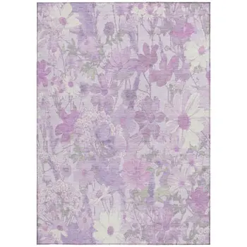 5' X 8' Lavender Purple And Lilac Floral Washable Indoor Outdoor Area Rug