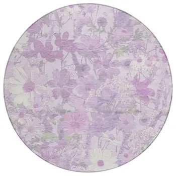 8' Lavender Purple And Lilac Round Floral Washable Indoor Outdoor Area Rug