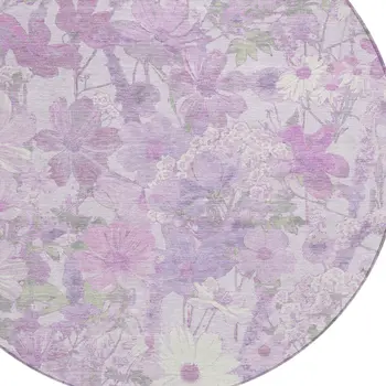 8' Lavender Purple And Lilac Round Floral Washable Indoor Outdoor Area Rug