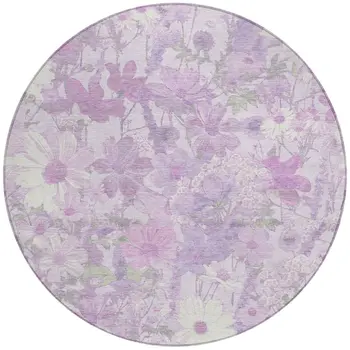 8' Lavender Purple And Lilac Round Floral Washable Indoor Outdoor Area Rug