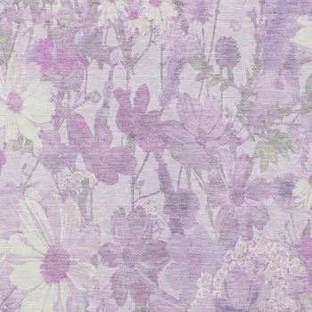 8' X 10' Lavender Purple And Lilac Floral Washable Indoor Outdoor Area Rug