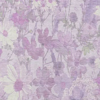 9' X 12' Lavender Purple And Lilac Floral Washable Indoor Outdoor Area Rug