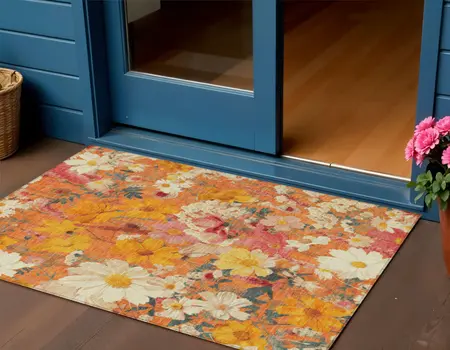 3' X 5' Orange Peach And Salmon Floral Washable Indoor Outdoor Area Rug