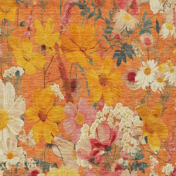 3' X 5' Orange Peach And Salmon Floral Washable Indoor Outdoor Area Rug