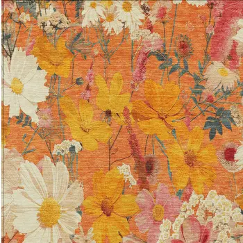 10' X 14' Orange Peach And Salmon Floral Washable Indoor Outdoor Area Rug