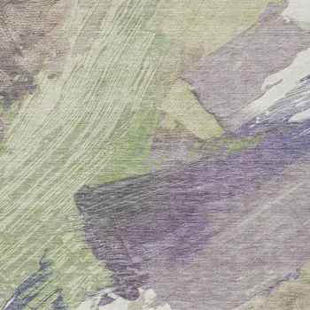 5' X 8' Artichoke Green Fern Green And Lilac Abstract Washable Indoor Outdoor Area Rug