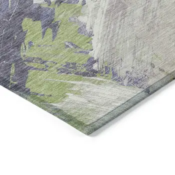8' Artichoke Green Fern Green And Lilac Round Abstract Washable Indoor Outdoor Area Rug