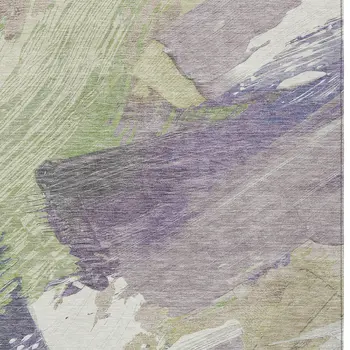 10' X 14' Artichoke Green Fern Green And Lilac Abstract Washable Indoor Outdoor Area Rug