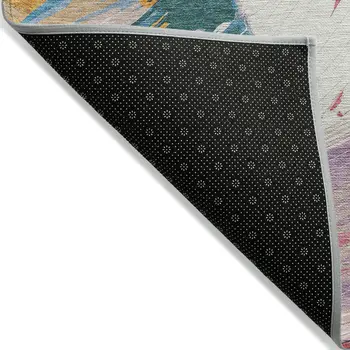 9' X 12' Gold Purple And Teal Blue Abstract Washable Indoor Outdoor Area Rug