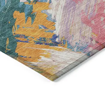 9' X 12' Gold Purple And Teal Blue Abstract Washable Indoor Outdoor Area Rug