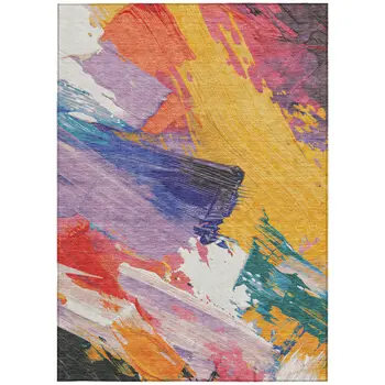 9' X 12' Gold Purple And Teal Blue Abstract Washable Indoor Outdoor Area Rug