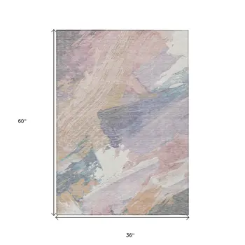 3' X 5' Pink Mauve And Lavender Abstract Washable Indoor Outdoor Area Rug