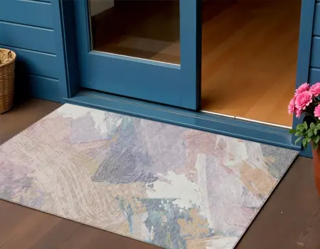 3' X 5' Pink Mauve And Lavender Abstract Washable Indoor Outdoor Area Rug