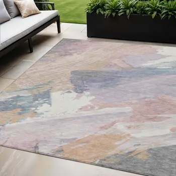 5' X 8' Pink Mauve And Lavender Abstract Washable Indoor Outdoor Area Rug