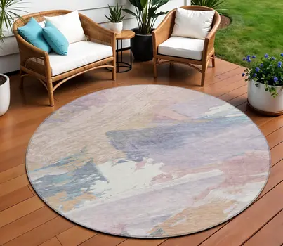 8' Pink Mauve And Lavender Round Abstract Washable Indoor Outdoor Area Rug