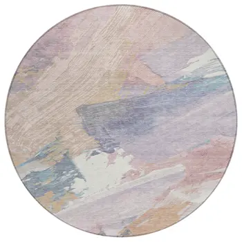 8' Pink Mauve And Lavender Round Abstract Washable Indoor Outdoor Area Rug
