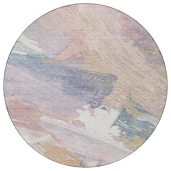 8' Pink Mauve And Lavender Round Abstract Washable Indoor Outdoor Area Rug