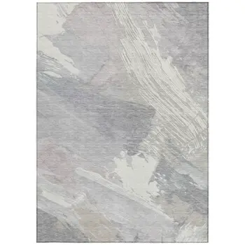 5' X 8' Ivory And Gray Abstract Washable Indoor Outdoor Area Rug