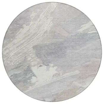 8' Ivory And Gray Round Abstract Washable Indoor Outdoor Area Rug