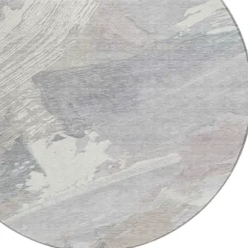 8' Ivory And Gray Round Abstract Washable Indoor Outdoor Area Rug