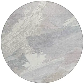 8' Ivory And Gray Round Abstract Washable Indoor Outdoor Area Rug
